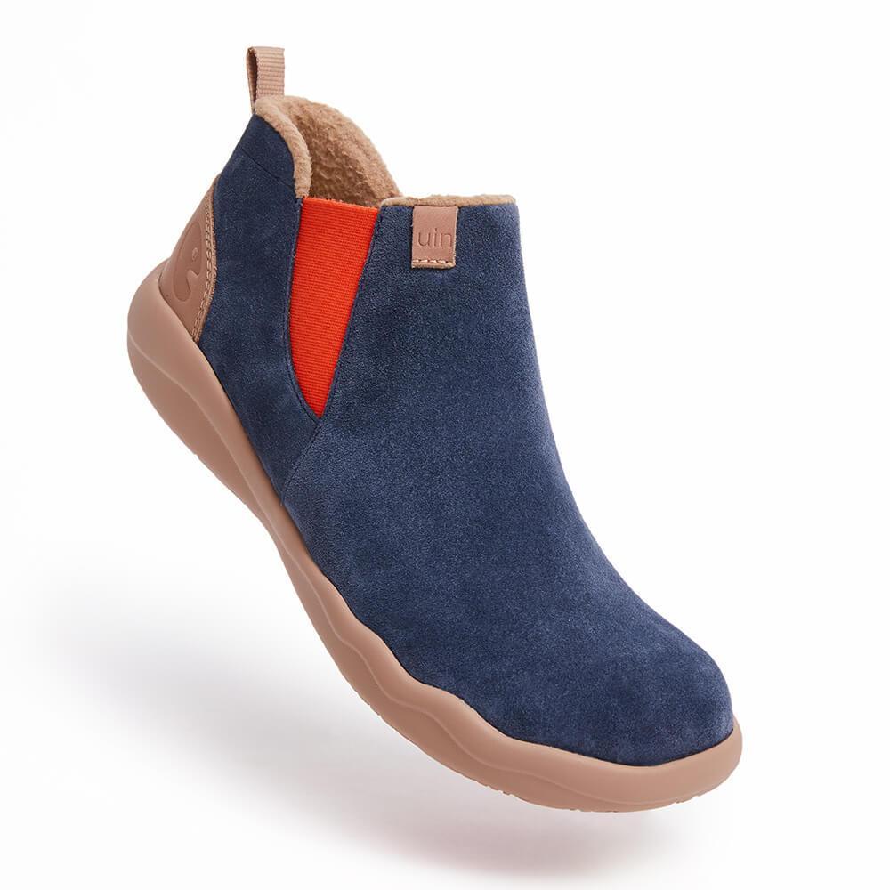 UIN Footwear Men Granada Deep Blue Cow Suede Chelsea Boots Men Canvas loafers