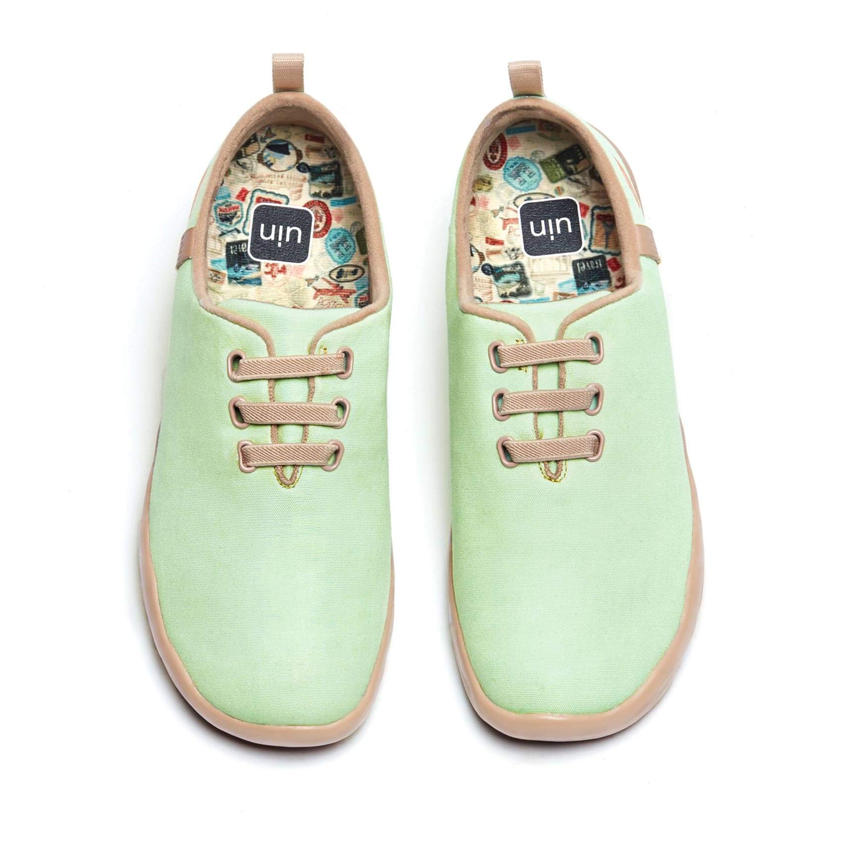 UIN Footwear Women Moguer Pastel Green Canvas loafers