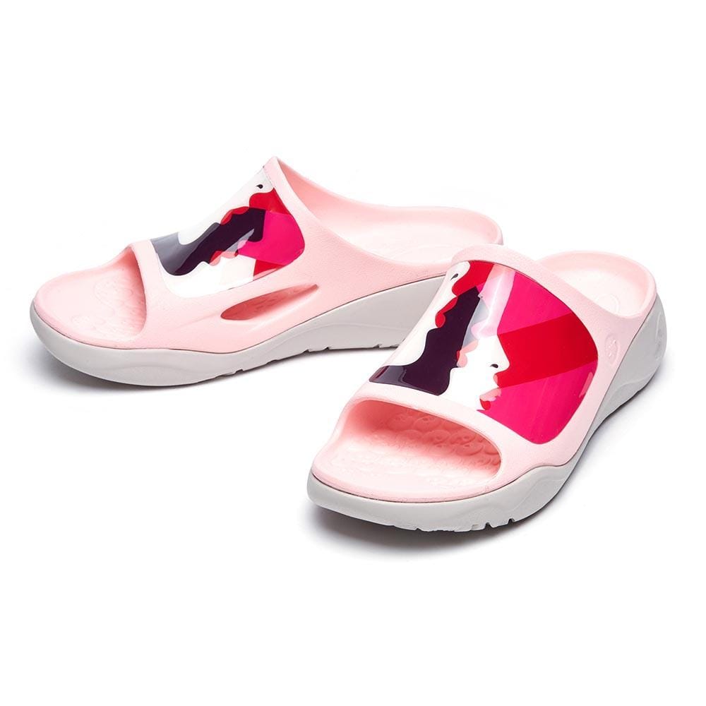 UIN Footwear Women Pink Lips Ibiza Slides Canvas loafers