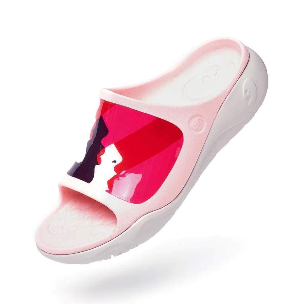 UIN Footwear Women Pink Lips Ibiza Slides Canvas loafers