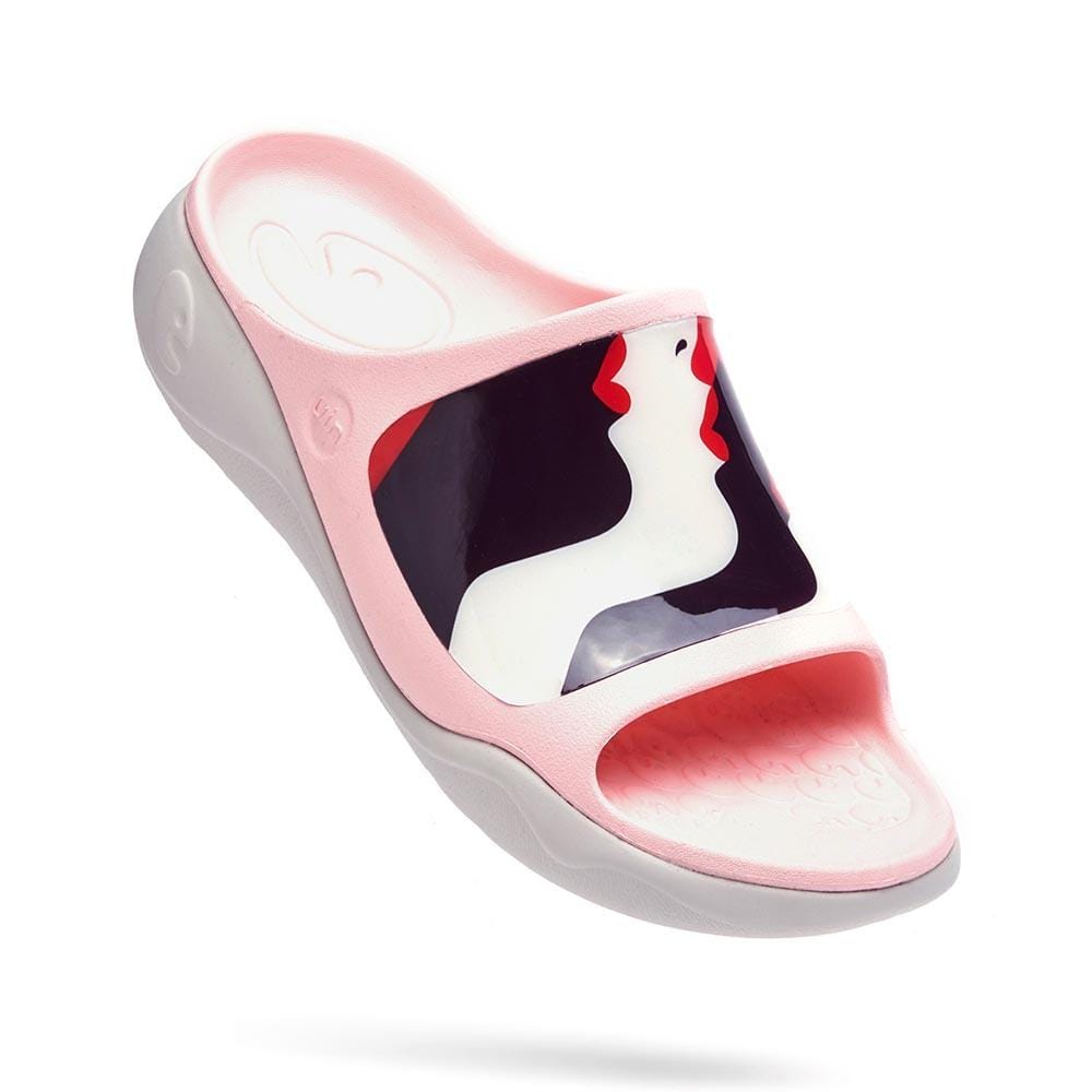 UIN Footwear Women Pink Lips Ibiza Slides Canvas loafers