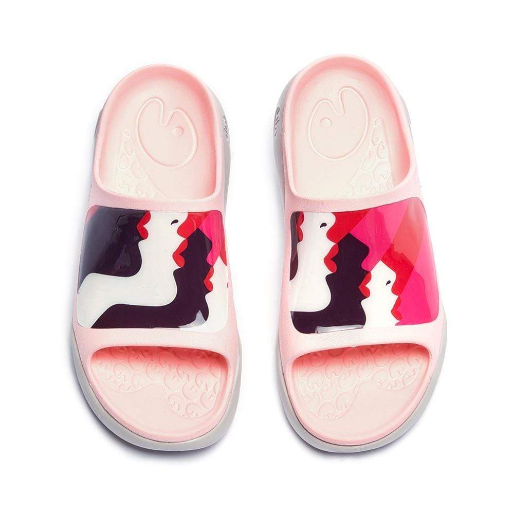 UIN Footwear Women Pink Lips Ibiza Slides Canvas loafers